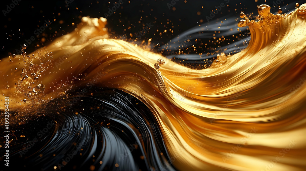 Poster liquid gold: abstract waves flowing dynamically