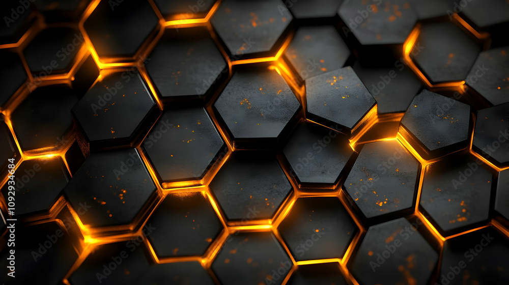 Poster glowing hexagon pattern: abstract dark 3d design