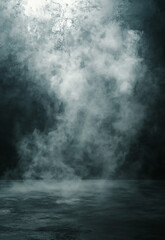 Fototapeta premium Empty wooden table with smoke Flowing on dark background, Spooky Wooden Table with Mystical Smoke for Halloween A captivating display of swirling smoke illuminated by soft light, creating a serene and