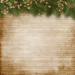 Vintage background with christmas bell and firtree