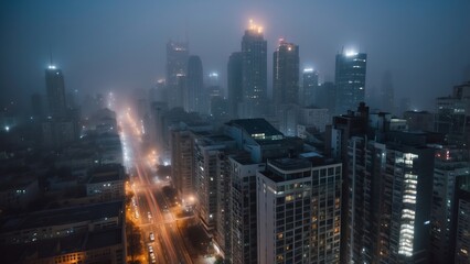 Obraz premium fog in the city nighttime scene