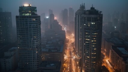 Obraz premium fog in the city nighttime scene