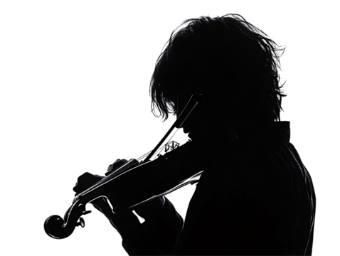 a silhouette of a person playing a violin