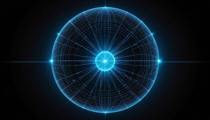 Fototapeta premium Stylized Higgs boson representation featuring a glowing core and intricate mesh design on a dark background