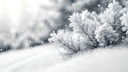 Fototapeta premium Serene winter landscape with snowflakes and frosted branches
