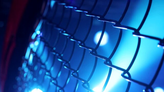 MMA cage arena lit by spotlights, Mixed martial arts fight night event