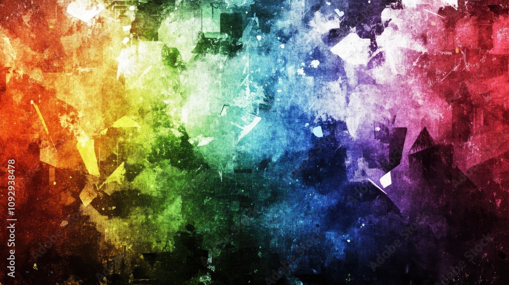 Aufkleber bright rainbow static with abstract geometric shapes overlaying a smooth tech-inspired background.