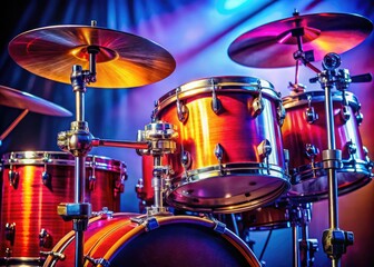Fototapeta premium Artistic drum set illustration on a minimalist backdrop, ideal for music enthusiasts. Perfect for band promotions, contemporary music studios, and unique wall art for musicians.