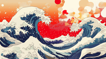 Abstract Wave Art Inspired by the Great Wave off Kanagawa.  Modern Interpretation of a Classic.