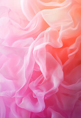 Obraz premium This image showcases a soft gradient pastel fabric with delicate folds, featuring hues of pink and blue, exuding Pink and White Shimmering Fabric Draped in Soft Waves 