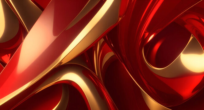 Incr&iacute;vel efeito 3d abstrato vermelho e dourado.