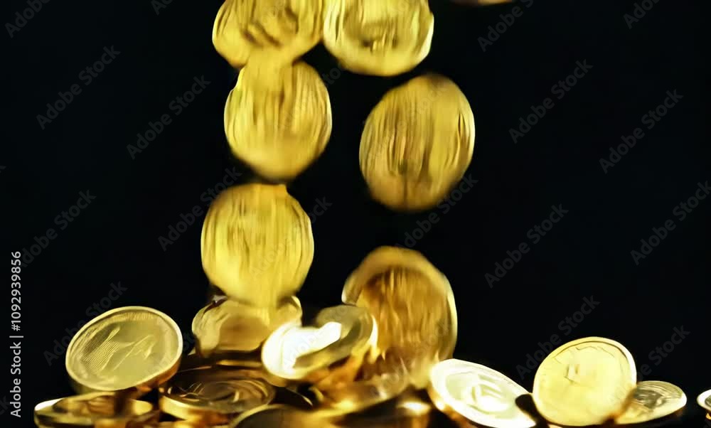 Aufkleber falling shiny gold coins create dynamic scene that showcases wealth and prosperity, enhancing visual