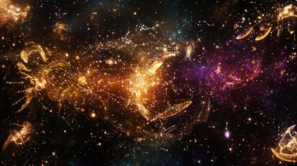 Obraz premium Dynamic illustration of zodiac constellations cosmic realm digital art stellar environment celestial viewpoint high fidelity concept for seo impact