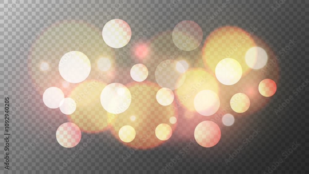 Aufkleber Bokeh lights. Bright blurred overlay template. Abstract blur light effect. Transparent background. Vector illustration.