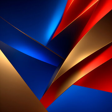 Papel de parede 3d com cores vivas, efeito de profundidade. Composto por cores fortes, vermelho, azul e dourado.