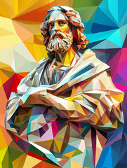 Abstract Polygonal Portrait of a Prophet or Wise Man.  Concept of wisdom, faith, and artistic interpretation.