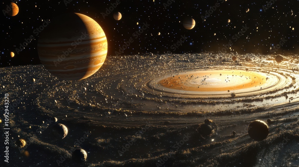 Poster modeling jupiter's moons dynamic orbits space gigapixel high fidelity celestial environment scientif