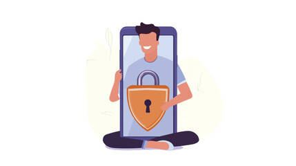 Data Security Concept: Man Holding Shield for Protection