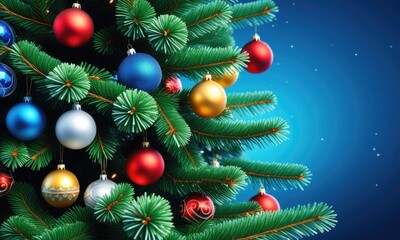 Festive christmas tree with colorful ornaments against a starry night sky