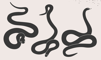 Obraz premium Snake set.Hand drawn varied black snakes collection.Chinese new year symbol.Year of the snake illustration for greeting card, sticker, background. Hand drawn trendy Vector illustration EPS10