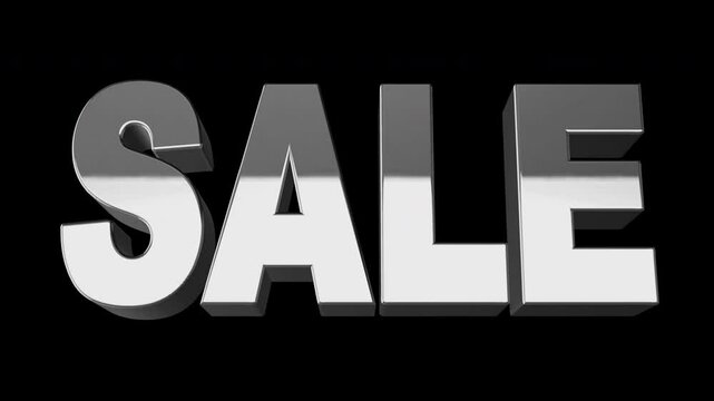 3d sale text animation on black background seamless loop. 4K