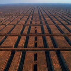 Aerial view of a vast, geometric field with rectangular sections.