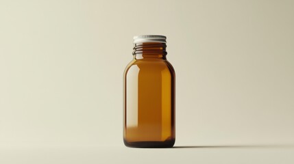 Brown Bottle with Metal Cap on Beige Background