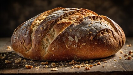 A loaf of artisan bread, light brown and golden.