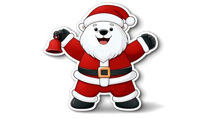 Fototapeta premium Cute Polar Bear Dressed as Santa Claus with Bell