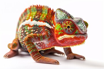 colored chameleon on white background
