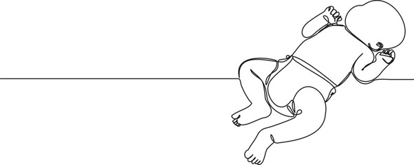 continuous single line drawing of baby lying on its back, line art vector illustration