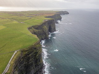 Amazing aerial landscape with the Cliffs of Moher in County Clare, Ireland