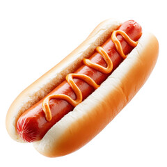 Delicious hot dog pork sausage with mustard and cheese sauce on top.
