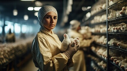 The Worker Holding Chicks