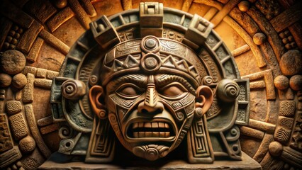 Fototapeta premium Aztec God Tiki Mask in Vintage Style Photography for Authentic Cultural Aesthetic