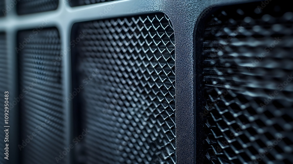 Poster closeup view of the intricate pleated design structure of a high performance air filter highlighting