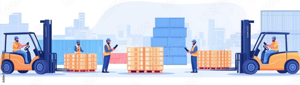Aufkleber two forklifts operating in a warehouse, showcasing efficient material handling and logistics operati