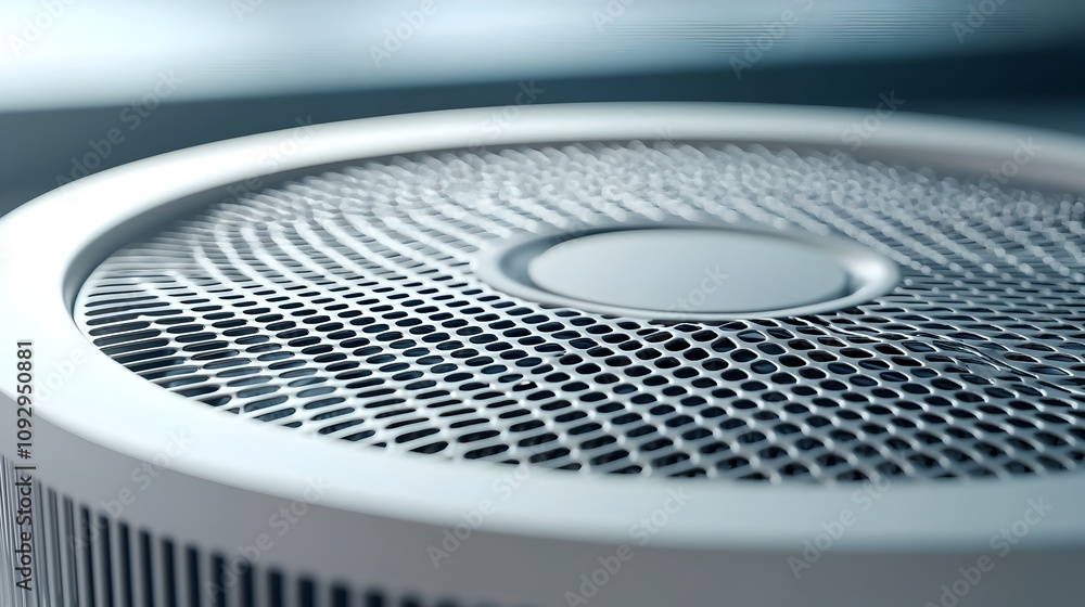 Poster close up detailed shot of an air purifier filter highlighting the intricate mesh pattern and underly