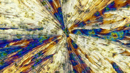 Beautiful formed of crystals Paracetamolum solution under a microscope, the effect of polarization...