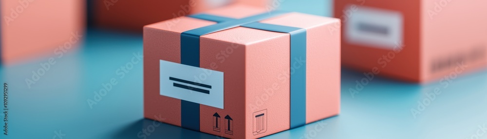 Poster a close-up view of colorful shipping boxes on a turquoise surface, representing logistics and e-comm