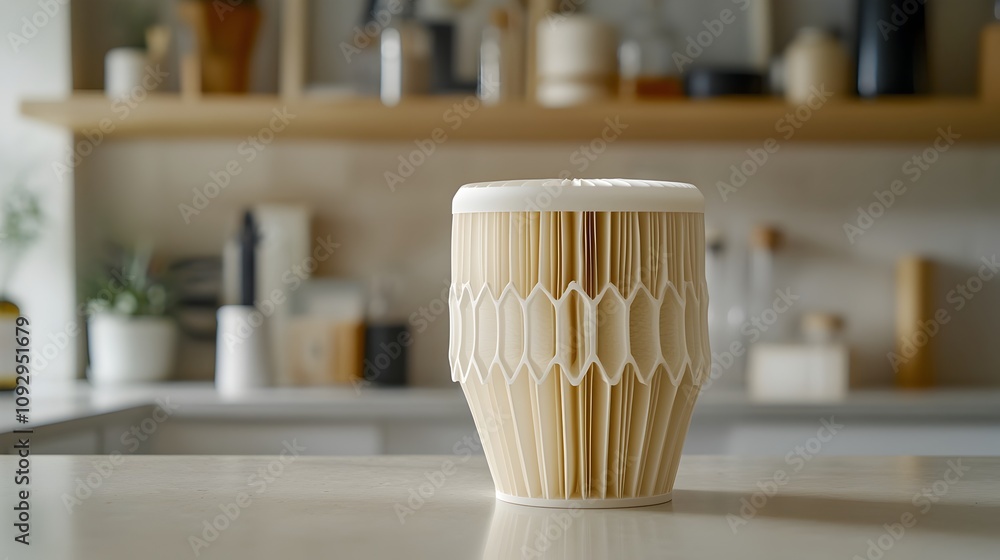 Poster macro close up shot showcasing the pleated structure of a water filter designed to trap impurities a