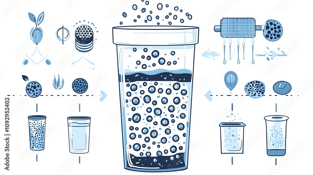 Poster detailed infographic showcasing water filter s efficient process with close up views of materials wa
