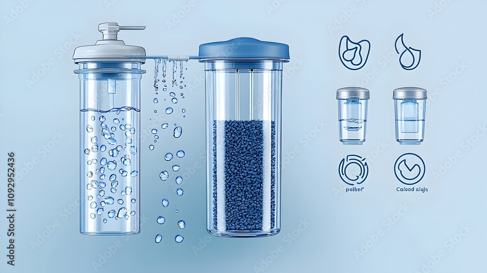 Poster minimalist infographic depicting the key components and process of a water system including sediment