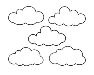 Cloud Icon Collection: Minimalist Linear Design for Printing.