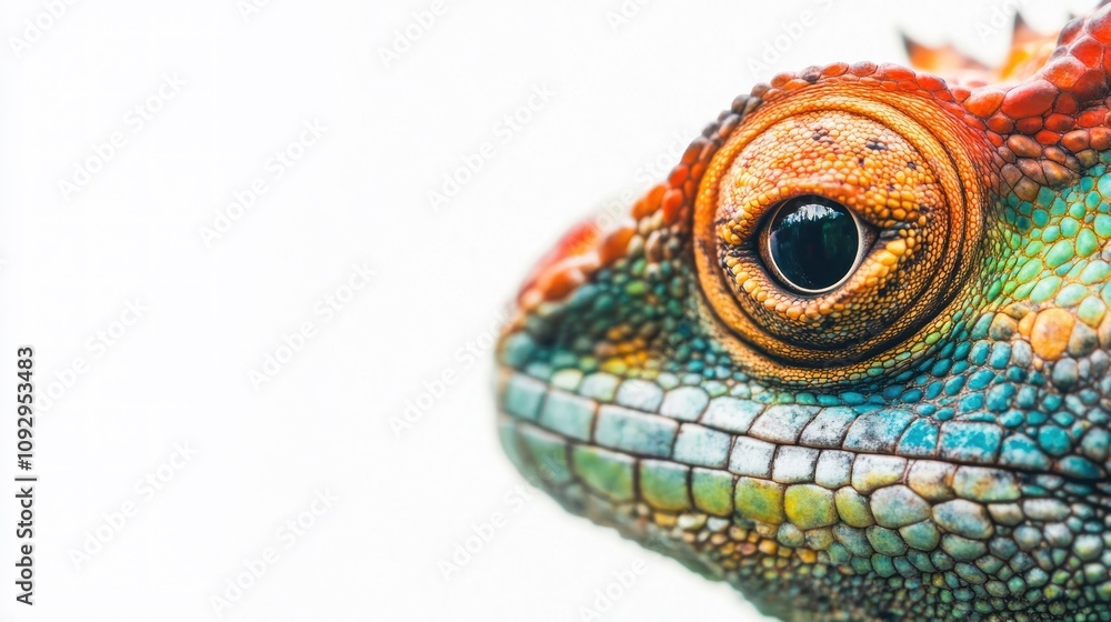 Poster a close-up of a vibrant lizard showcasing its colorful scales and intricate patterns.