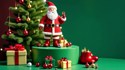 Festive santa claus figurine with gifts and ornaments by a christmas tree celebrating happy st. nicholas day ai