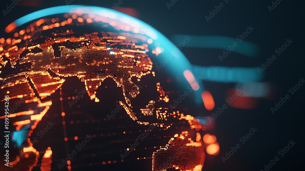 Poster global connectivity through digital networks virtual environment infographic display technology pers