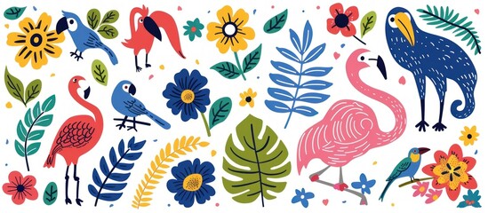Tropical Bird and Flower Pattern