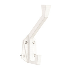 A white metal hook is shown in a 3D rendering