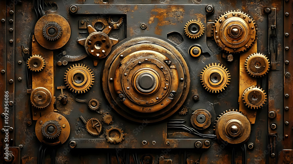 Poster steampunk gears: intricate clockwork mechanism design